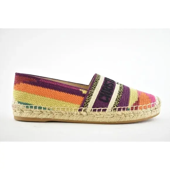 Dior Granville Patchwork Cotton Logo Embroidered Multicolor Espadrille Flat 42 - Picture 2 of 12